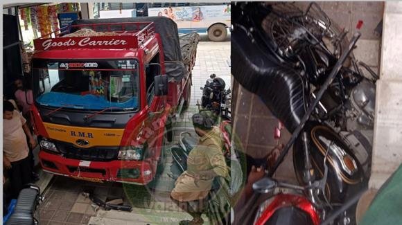 The lorry ran out of control and rushed into the shop in Adivaram image