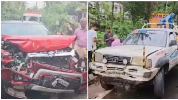Accident between car and crane service vehicle, two injured (Thamarassery) image