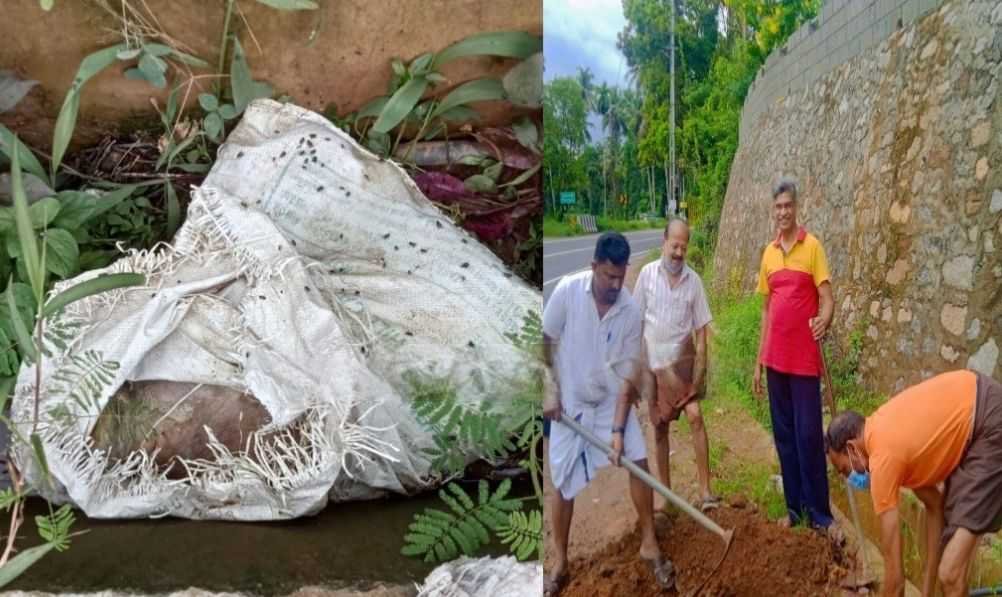 ചത്ത പശുക്കിടാവിന്റെ ജഡം ചാക്കിൽ കെട്ടി ഓവുചാലിൽ തള്ളിയതായി പരാതി (thamarassery) 4 Complaint that the body of a dead calf was tied in a sack and thrown into the drain image