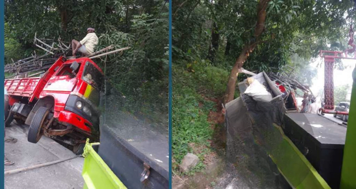 Thamarassery, Minilorry out of control at pass jumps into dirt ditch and accident image_cleanup