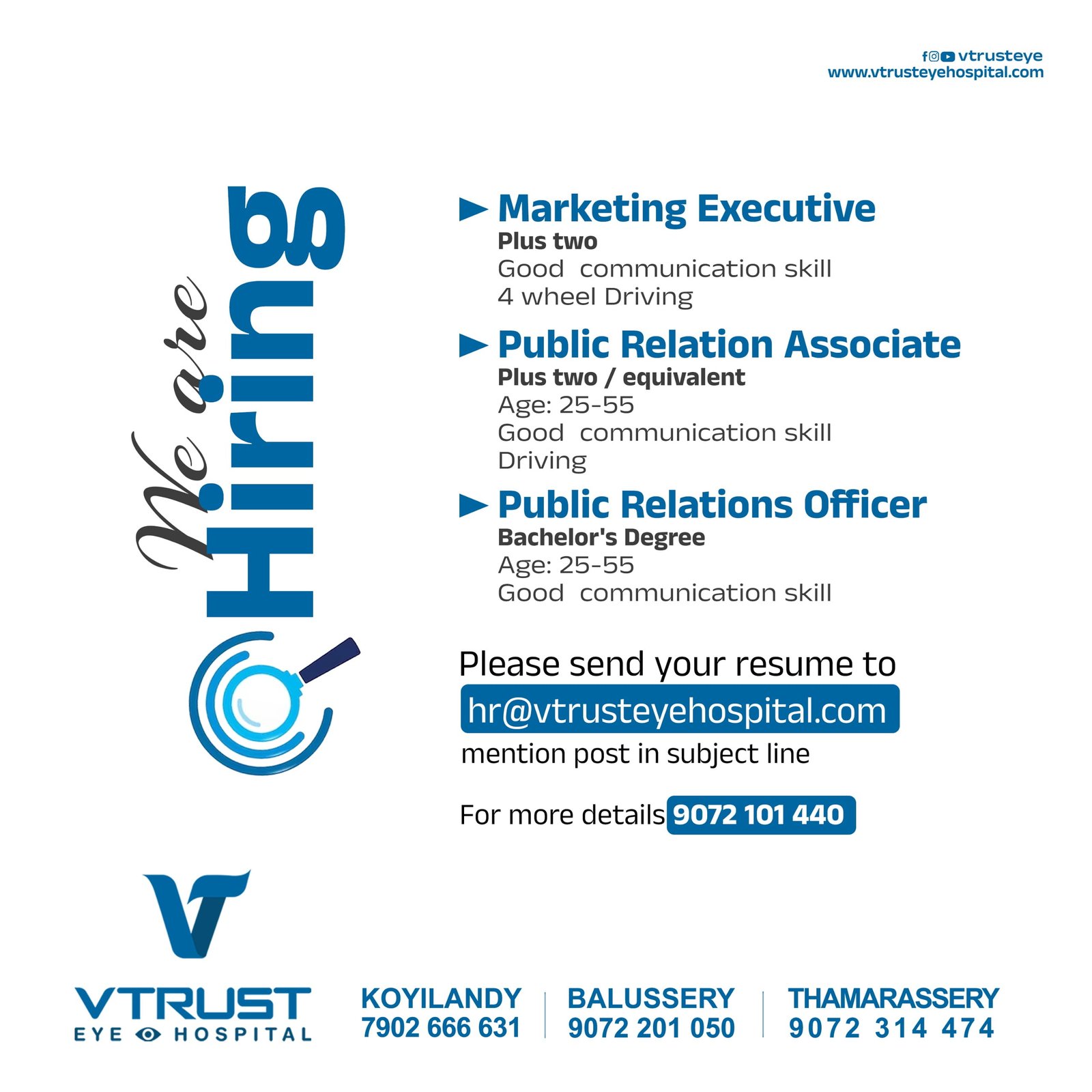 v trust thamarassery job vacancy