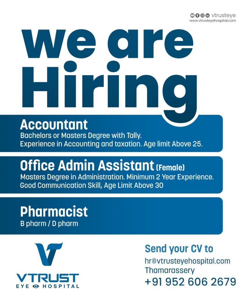 V trust eye hospital thamarassery vacancy poster