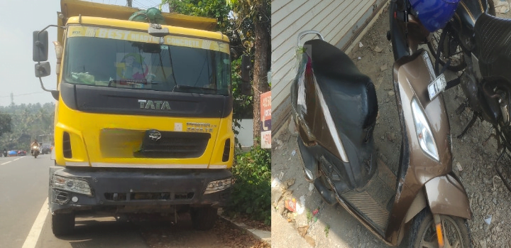 Tipper lorry collides with scooter in Thamarassery PC mukku, two injured image_cleanup