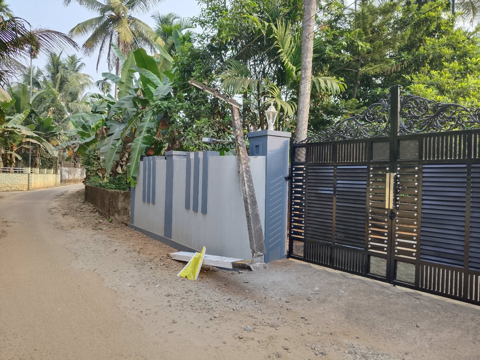 The electric pole was broken by the vehicle