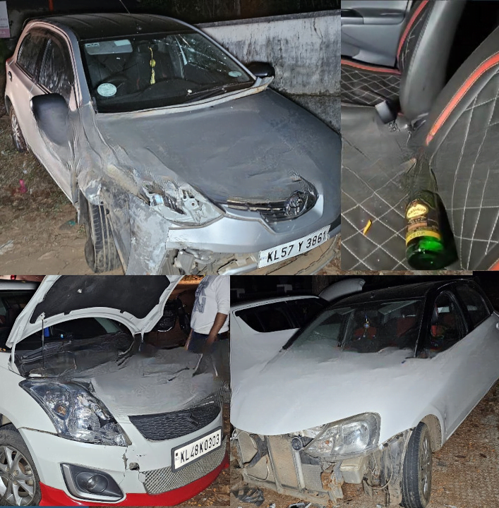 Thamarassery, സമീപം പരപ്പൻ പൊയിലിൽ മൂന്നു കാറുകൾ കൂട്ടിയിടിച്ച് അപകടം. 6 പേർക്ക് പരുക്ക് 6 An accident involving three cars at Parapan Poil near Thamarassery. 6 people injured cleanup