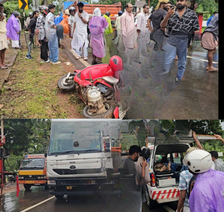 Thamarassery scooter passengers seriously injured after being hit by a lorry. cleanup