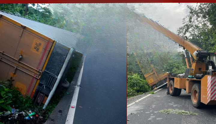 Thamarassery, ചുരം ഒന്നാം വളവിന് താഴെ വാൻ അഴുക്കുചാലിൽ ചാടി അപകടം. 5 Thamarassery Churam 1st bend van jumps into ditch and accident. cleanup