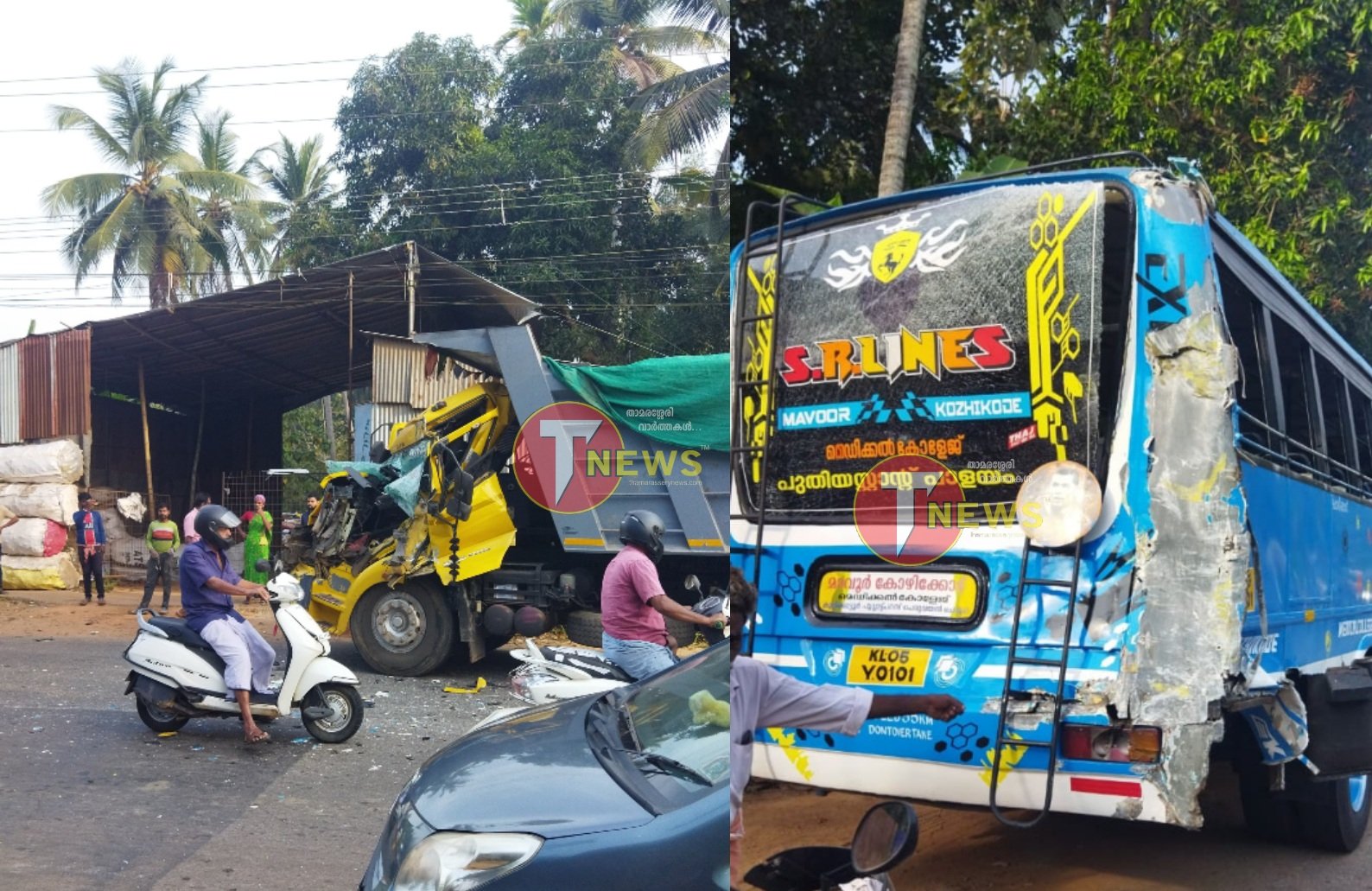 tipper-lorry-collides-with-accident-behind-bus-near-peruvayal