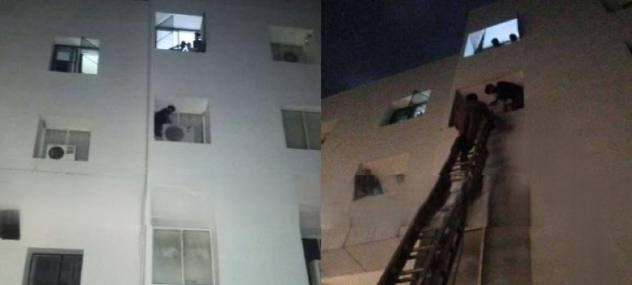 nadapuram-fire-rescue-team-rescues-youth-trapped-on-top-of-a-building-in-kuttiady