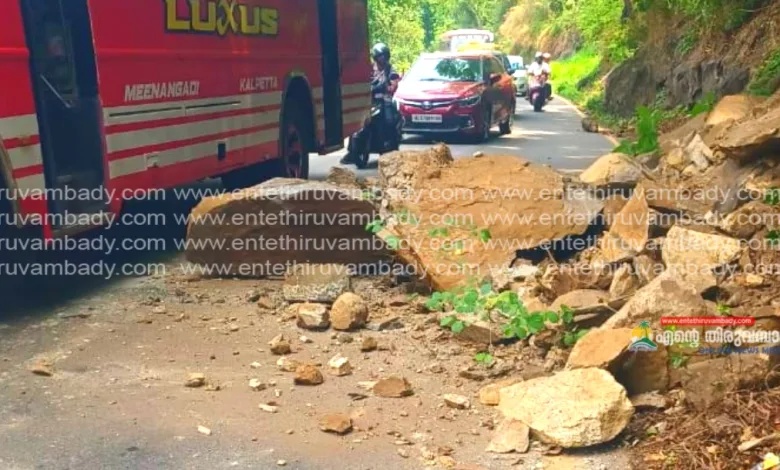 a huge rock fell onto the road at adivaram churam