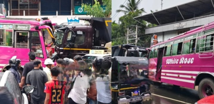Kuttiady സ്വകാര്യ ബസും ടിപ്പർ ലോറിയും കൂട്ടിയിടിച്ച് അപകടം 1 kuttiady private bus and tipper lorry collide in an accident