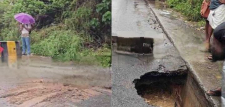 Vadakara ദേശീയപാതയുടെ അപ്രോച്ച് റോഡിൽ വൻ ഗർത്തം 5 vadakara a large pothole has formed on the approach road of the national highway