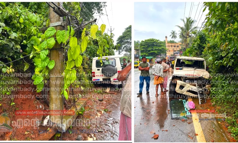 koduvally jeep loses control and crashes into electric post police officer injured