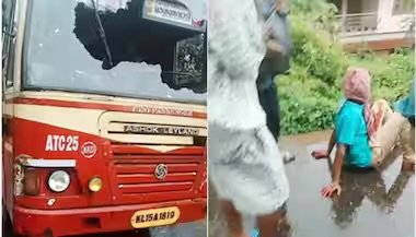 Mananthavady ഓടിക്കൊണ്ടിരുന്ന KSRTC ബസ്സിന്റെ മുൻവശത്തെ ചില്ല് തകർത്ത് യുവാവ് പുറത്തേക്ക് ചാടി 6 mananthavady a young man broke the front windshield of a moving ksrtc bus and jumped out