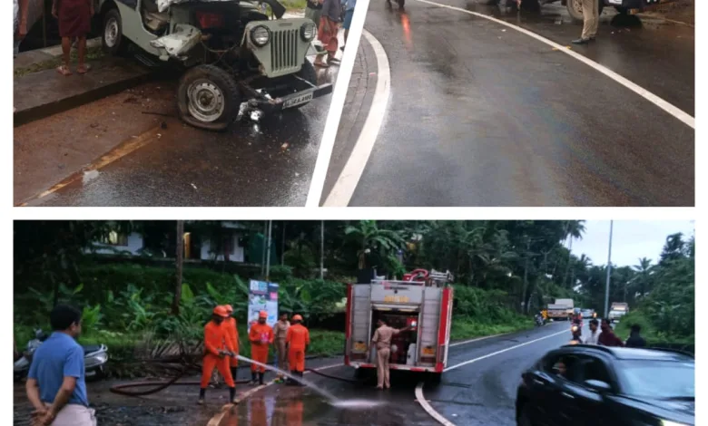 accident on kodanchery hill highway lorry and jeep collide at udayanagar