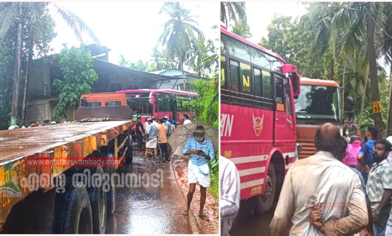 omassery-bus-and-lorry-collide-at-tharol-bend-causing-accident